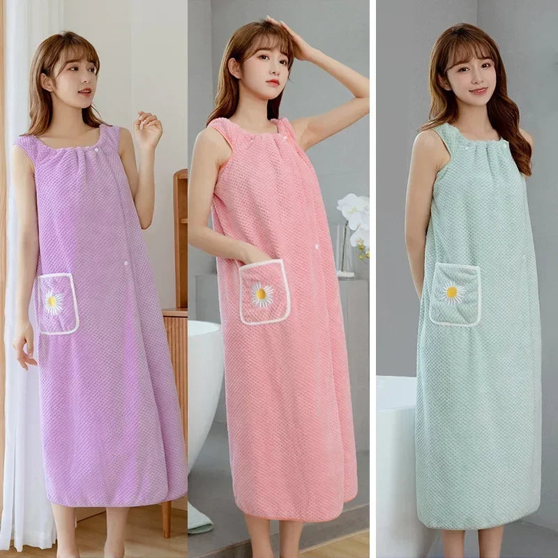 Women's Wearable Bath Towel Wrap | Quick-Dry Combed Cotton