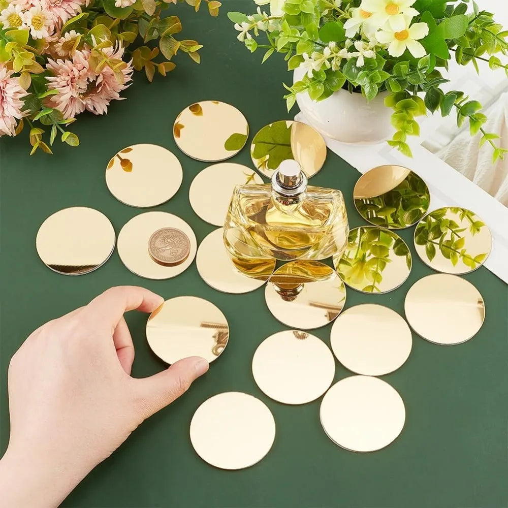 50 Pcs Gold Round Self-Adhesive Acrylic Mirror Tiles 1.9"
