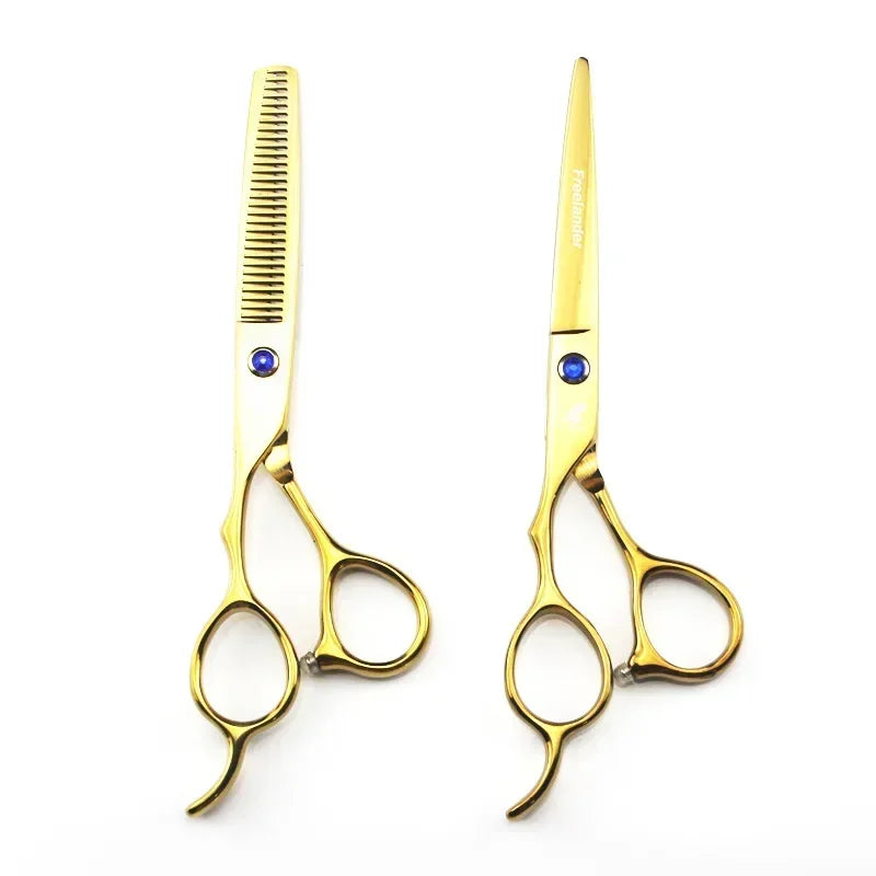 6" Left-Handed Gold Thinning Shears | 440C Barber Scissors