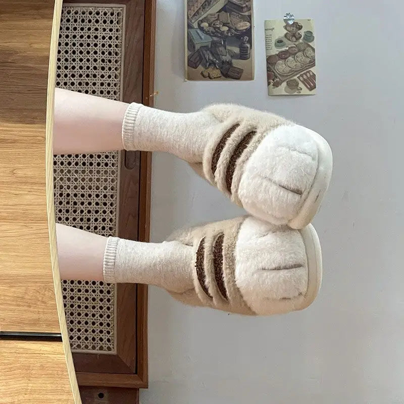 3D Cat Paw Slippers – Faux Fur Mule Clogs for Women & Men