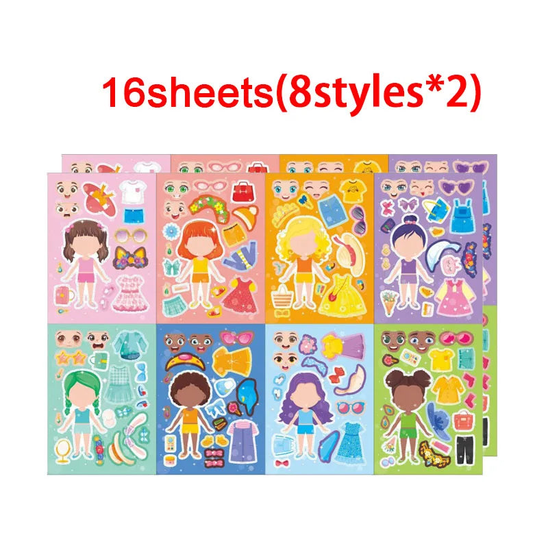 Funny Cartoon Boys Girls Dress Up Puzzle Stickers Kids DIY Make Face