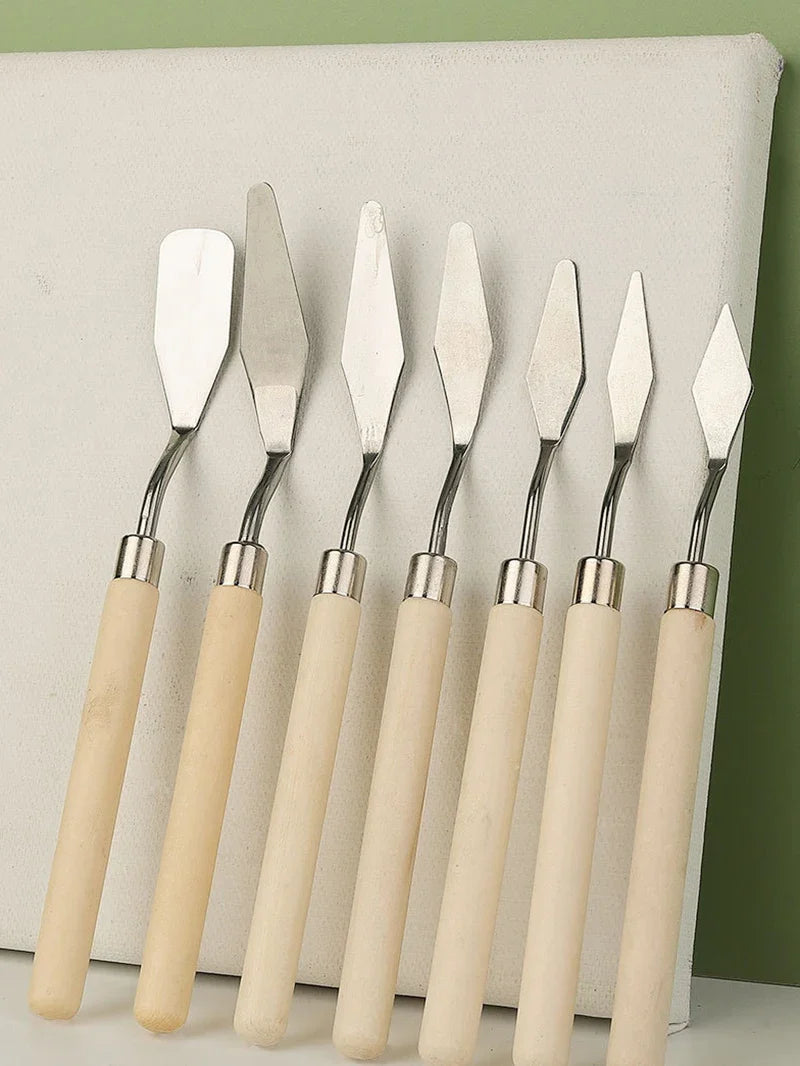 Painting Stainless Steel Spatula Oil Paint Wood Handle Flexible
