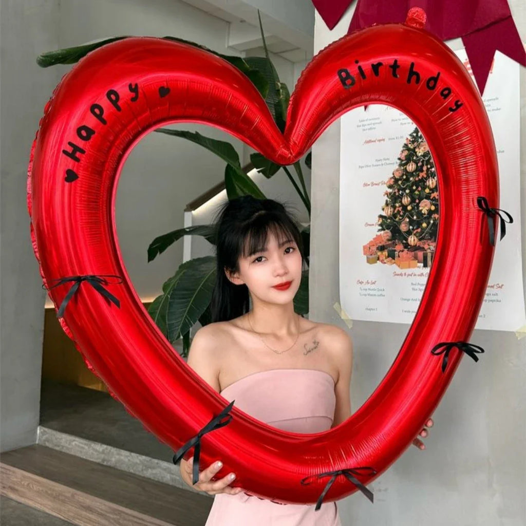 Pink Red Heart Balloon Bow Romantic Confession Photo Prop Birthday