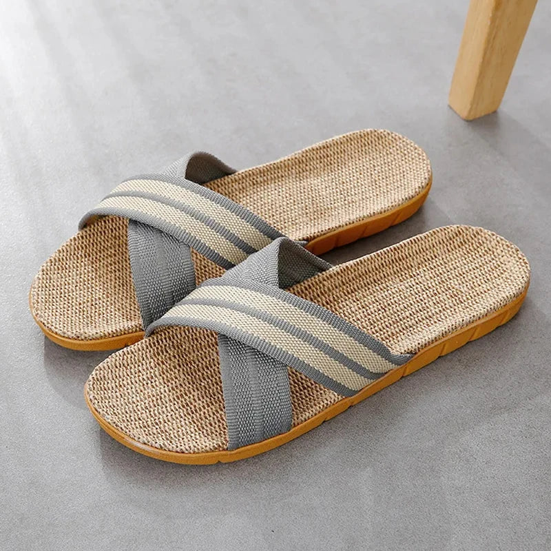 Men's Linen Open Toe Slippers | Indoor & Beach Flat Sandals
