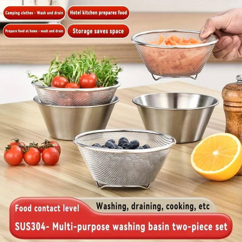 KEMORELA 2-in-1 Stainless Steel Strainer & Washing Bowl