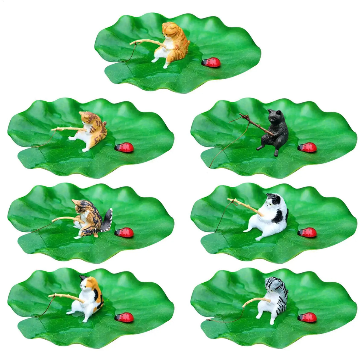 Floating Cat Fishing Lily Pad Resin Fish Tank Ornament