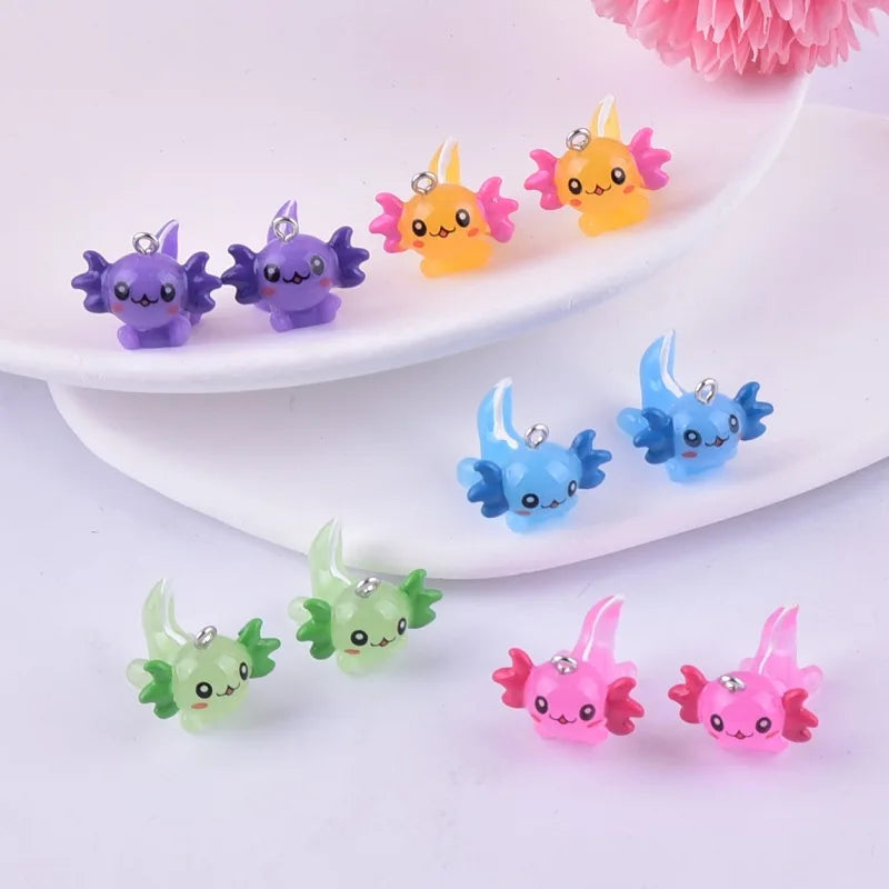 Simulation 3D Axolotl Fish Resin Charms Solid Kawaii Cartoon Earring