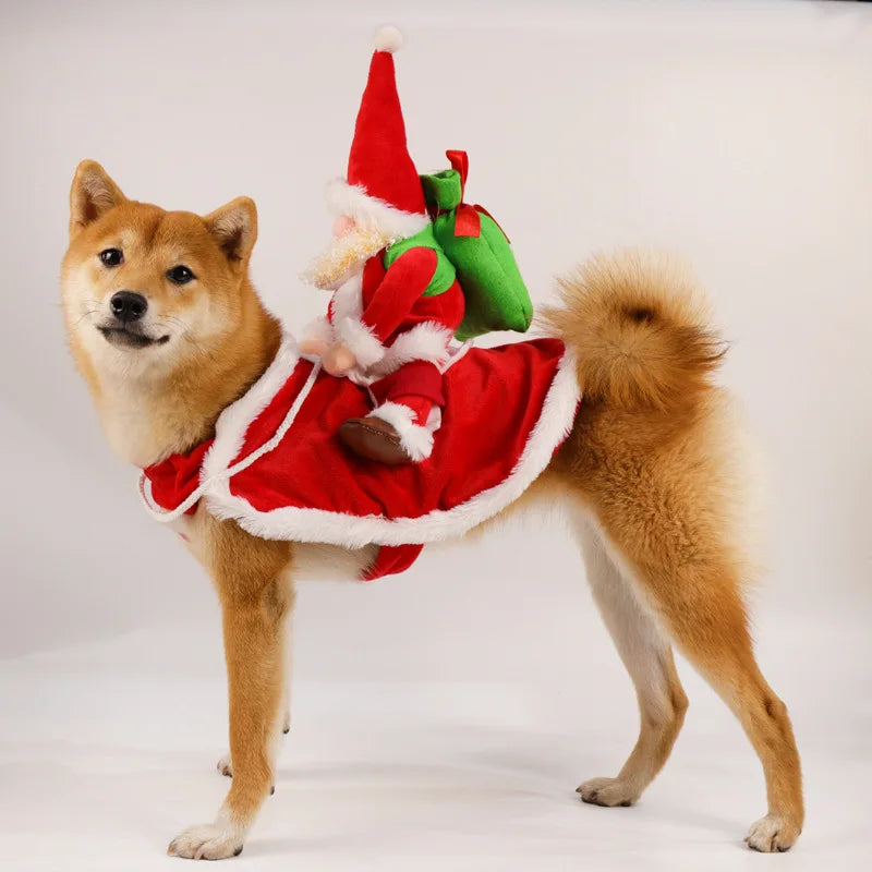 Santa Claus Riding Suit Pet Christmas Dog Cat Clothing Clothes Small