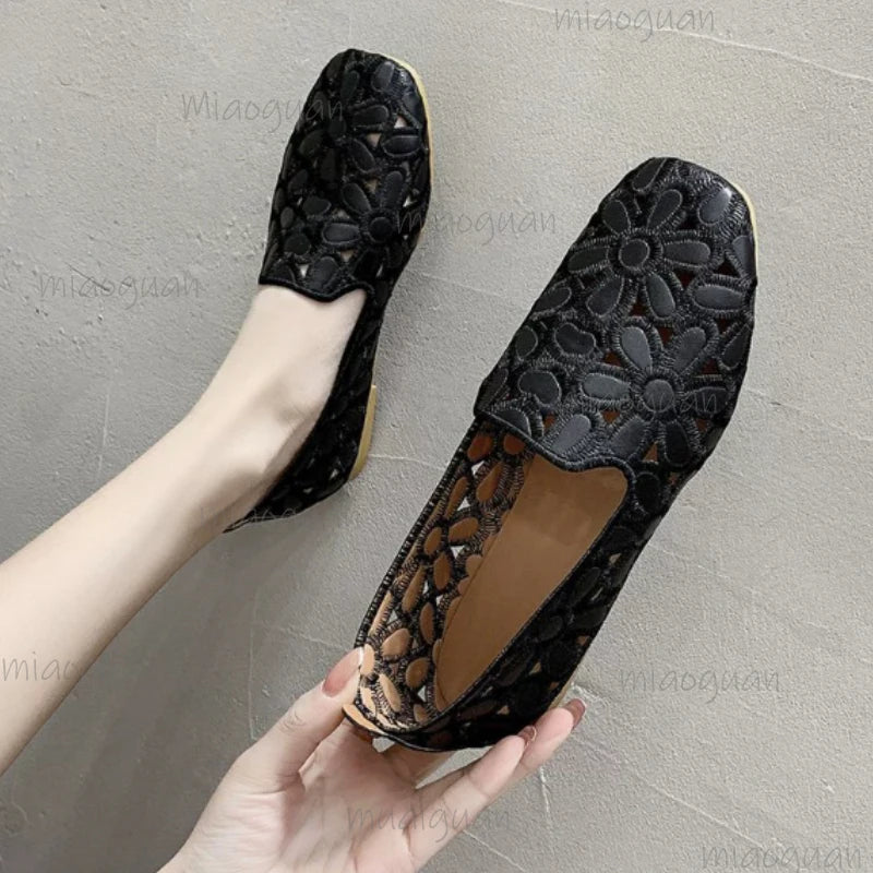 Women's Floral Mesh Slip-On Loafers | Breathable Summer Flats