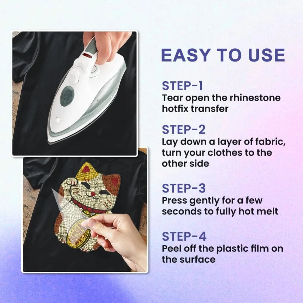 Maneki Neko Rhinestone Iron-On Transfer Sheet | 29.7x21cm