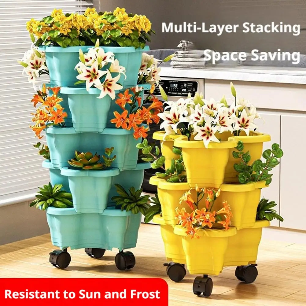 6-Tier Stackable Vertical Planter Tower with Wheels