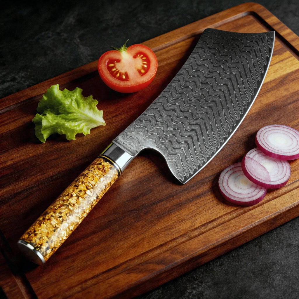 XITUO 7" Damascus Steel Cleaver Knife – Resin Handle