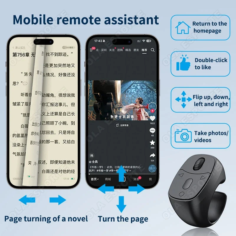 Bluetooth Ring Remote – Page Turner, Selfie & Video Scroller