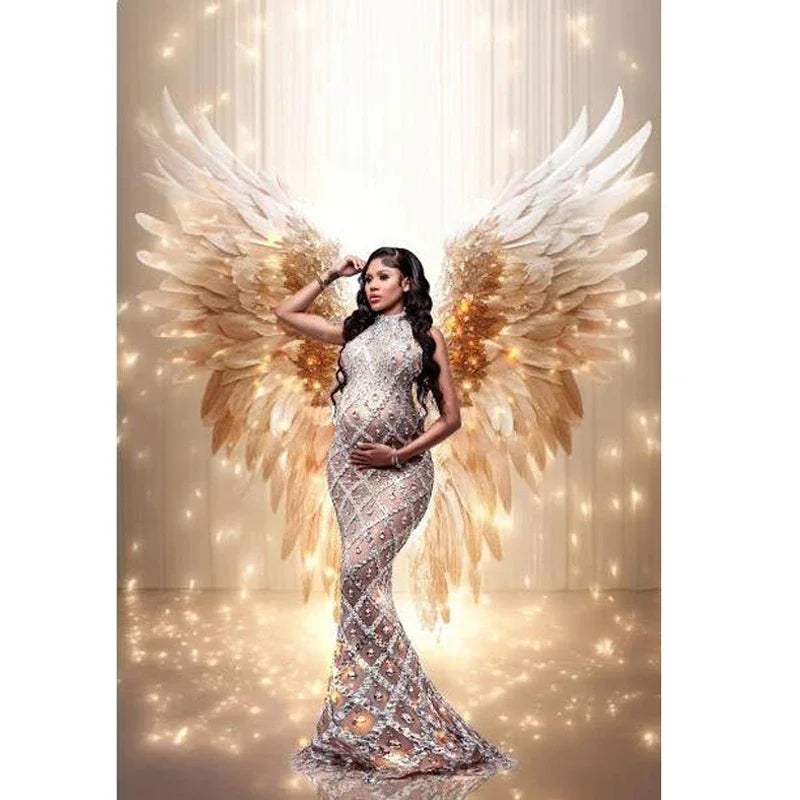 Rhinestone Maternity Evening Gown | Baby Shower Photoshoot Dress