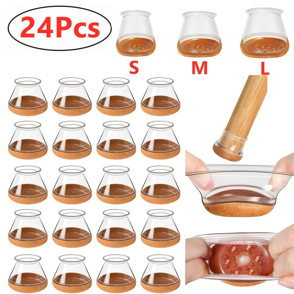 24-Pack Silicone Chair Leg Caps – Transparent Floor Protectors