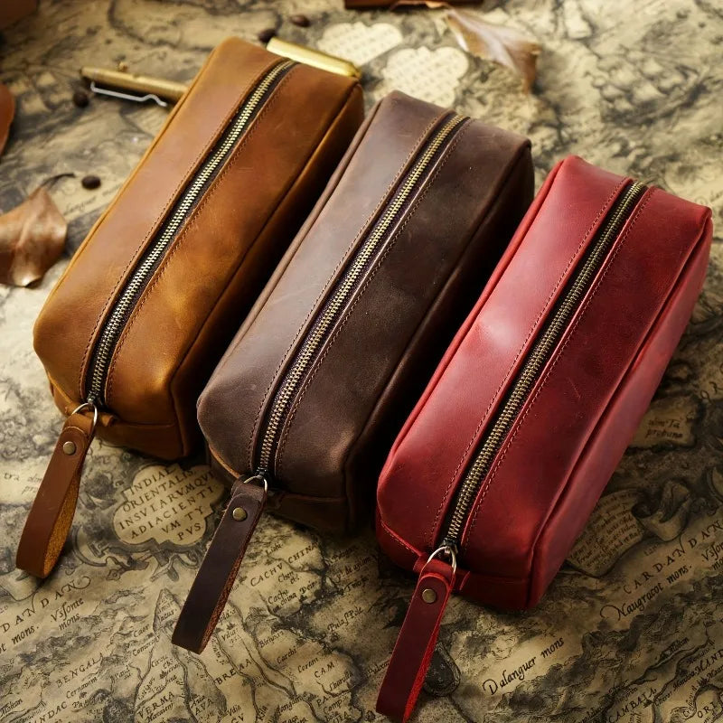 Handmade Full Grain Cowhide Leather Pencil Case & Storage Bag