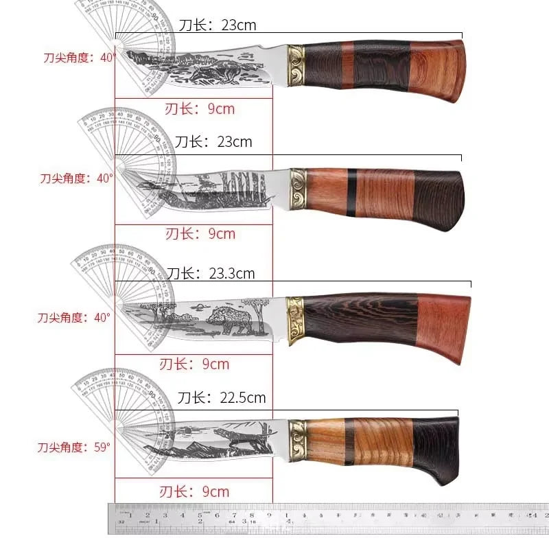 Fixed Blade Camping Knife – Engraved Stainless Steel & Wood Handle