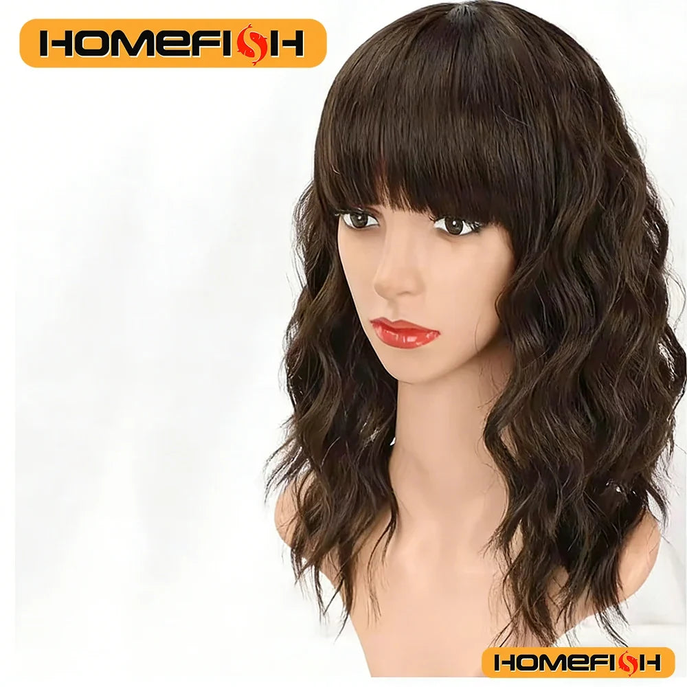Synthetic Curls Bangs Versatile Daily Hairstyle Women Easy Wear Wig