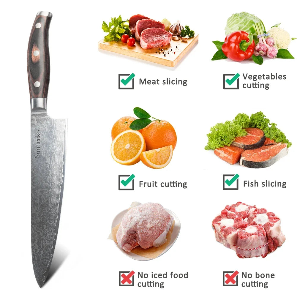 Sunnecko Damascus Steel Chef Knife Set – VG10 Pakkawood 1–3 Pc