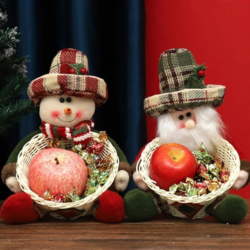 Christmas Candy Basket with Santa & Snowman Doll | Festive Bowl