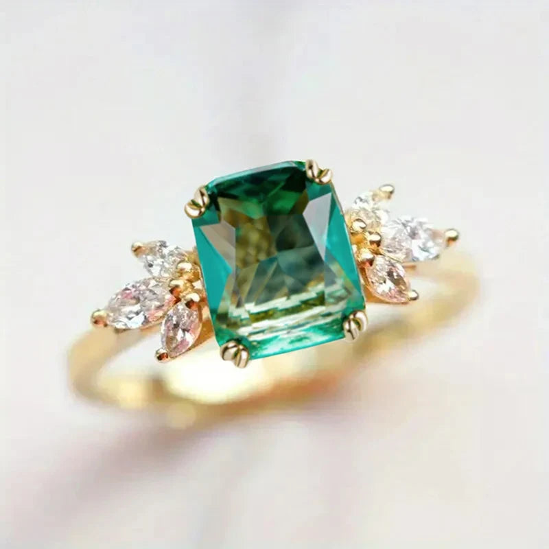 Huitan Green Cubic Zirconia Gold Ring – Women's Wedding Band
