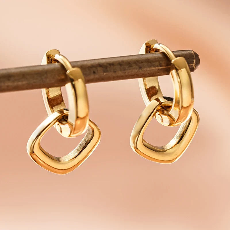 Huitan Geometric Square Drop Earrings | Stainless Steel Women