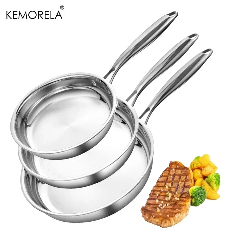 KEMORELA 3-Piece Stainless Steel Non-Stick Frying Pan Set