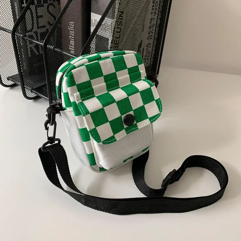 Men's Mini Canvas Crossbody Messenger Bag – Checkered Travel Bag