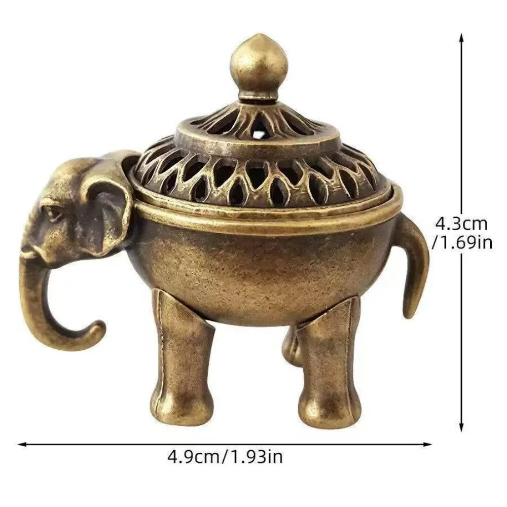Vintage Alloy Sandalwood Incense Burner Elephant Lucky Hollow Out