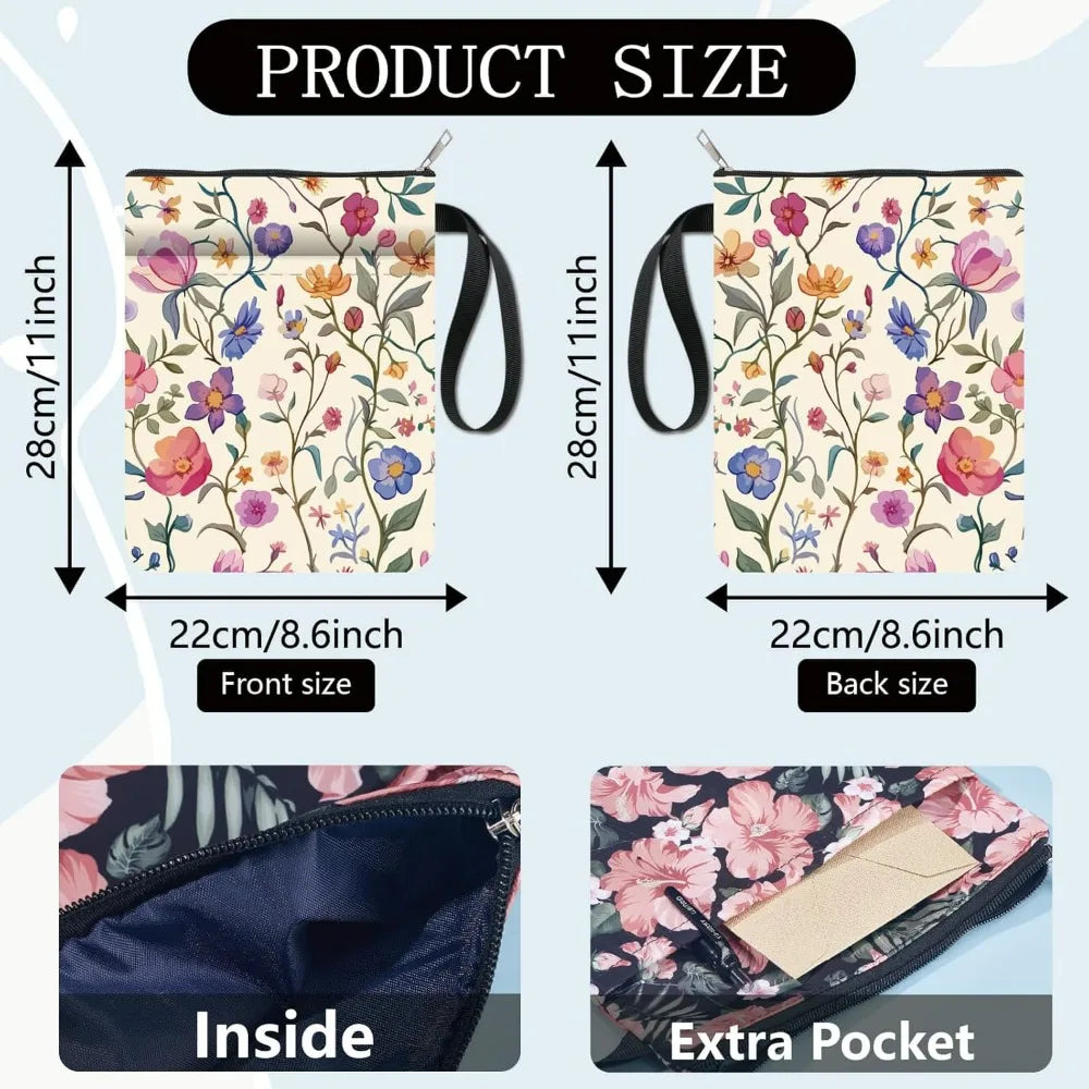 Flower Book Sleeve – Washable Fabric Cover with Zipper & Pocket
