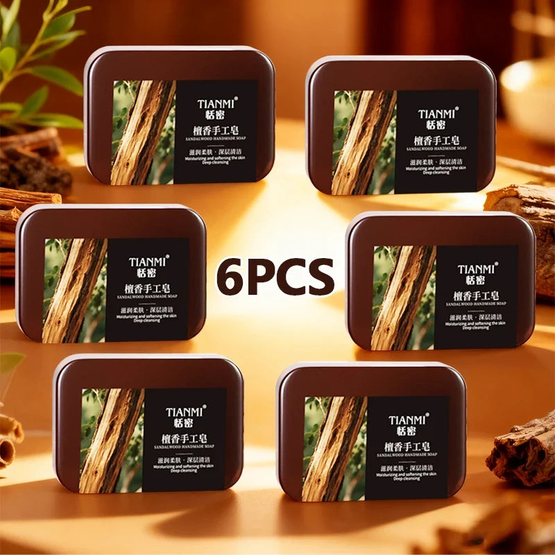 6-Pack Men's Sandalwood Handmade Soap – 3-in-1 Bar Set