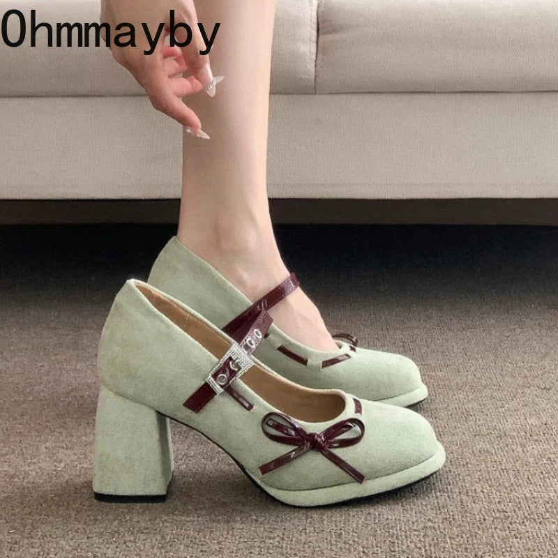 Women's Vintage Mary Jane Pumps – Butterfly-Knot Square Heel