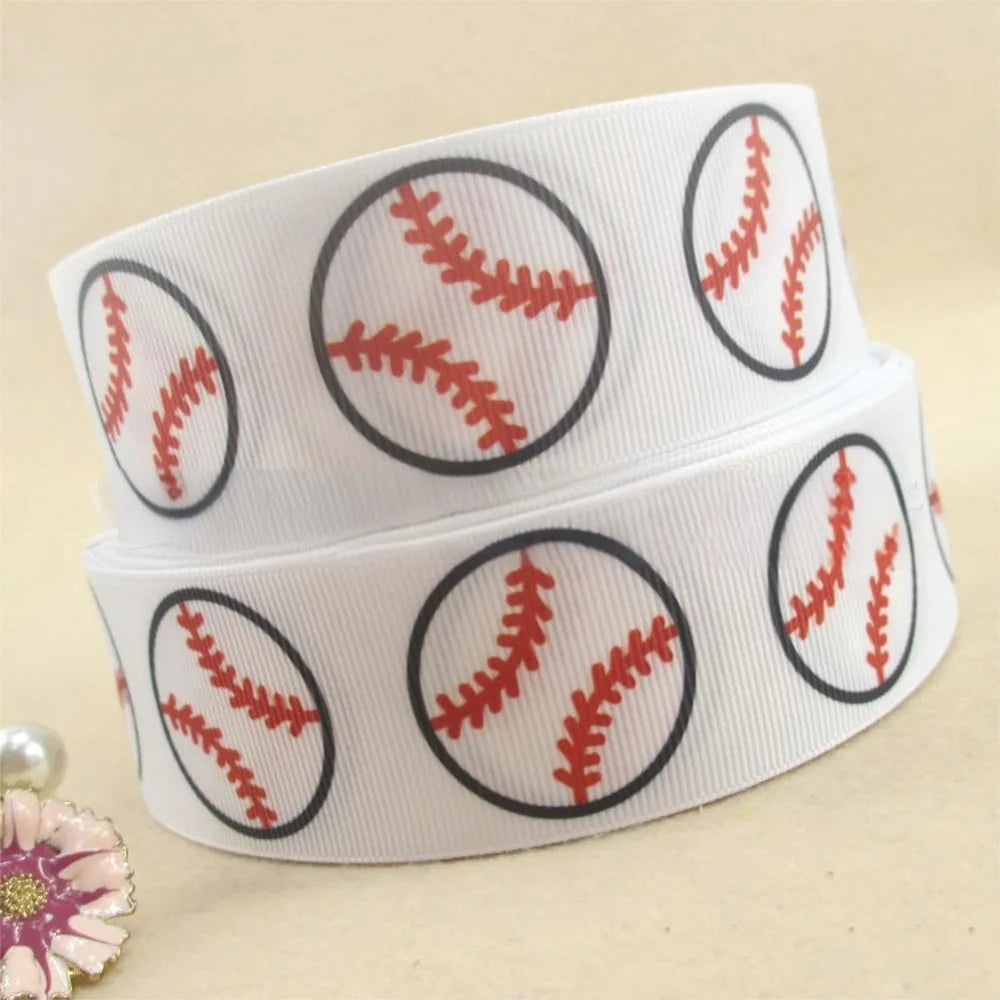 Baseball Grosgrain Ribbon 1 Inch 50 Yards – White Sports Print