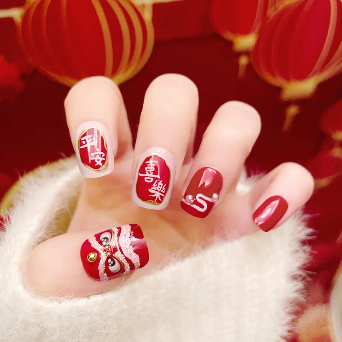 24pcs Korean Bow Press On Nails – Pink Crystal Fake Nail Tips