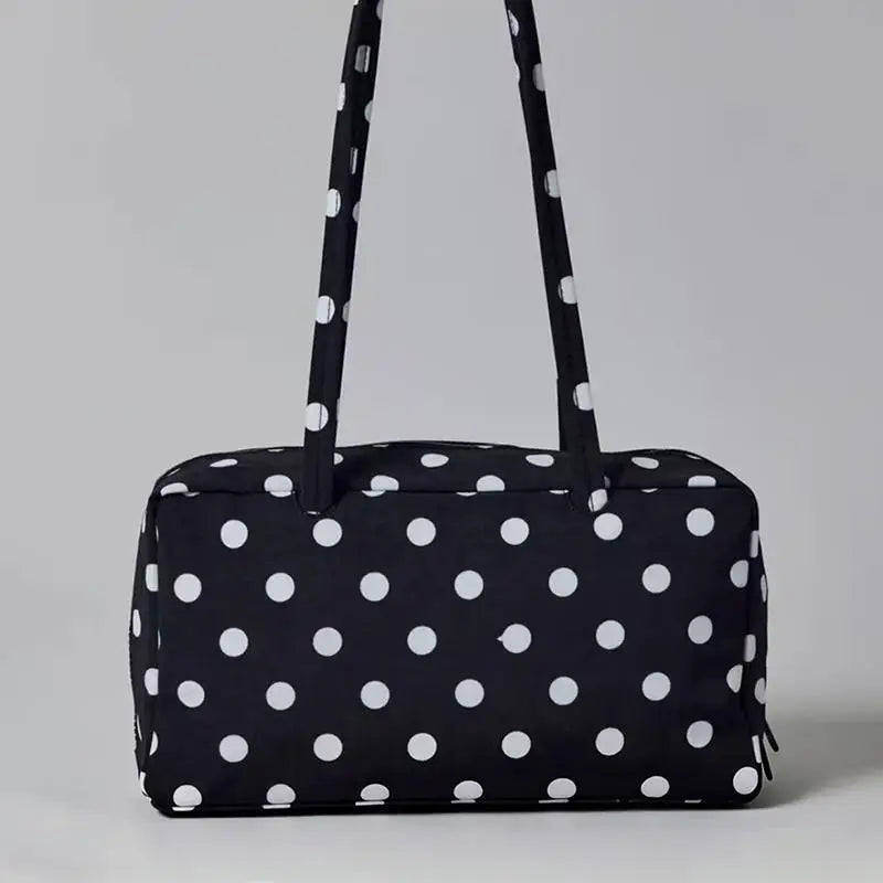 Nylon Polka Dot Shoulder Bag | Lightweight Zippered Underarm Tote