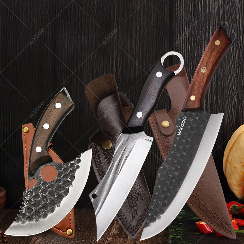 WXCOO High Carbon Forged Meat Cleaver & Chef Knife Set