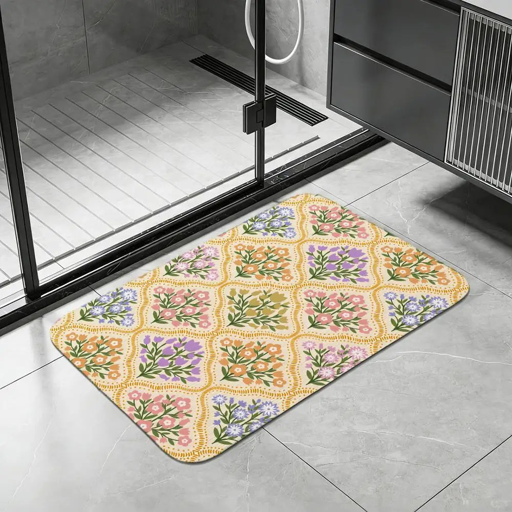 Rococo Floral Diatomite Bath Mat – Quick Dry & Anti-Slip