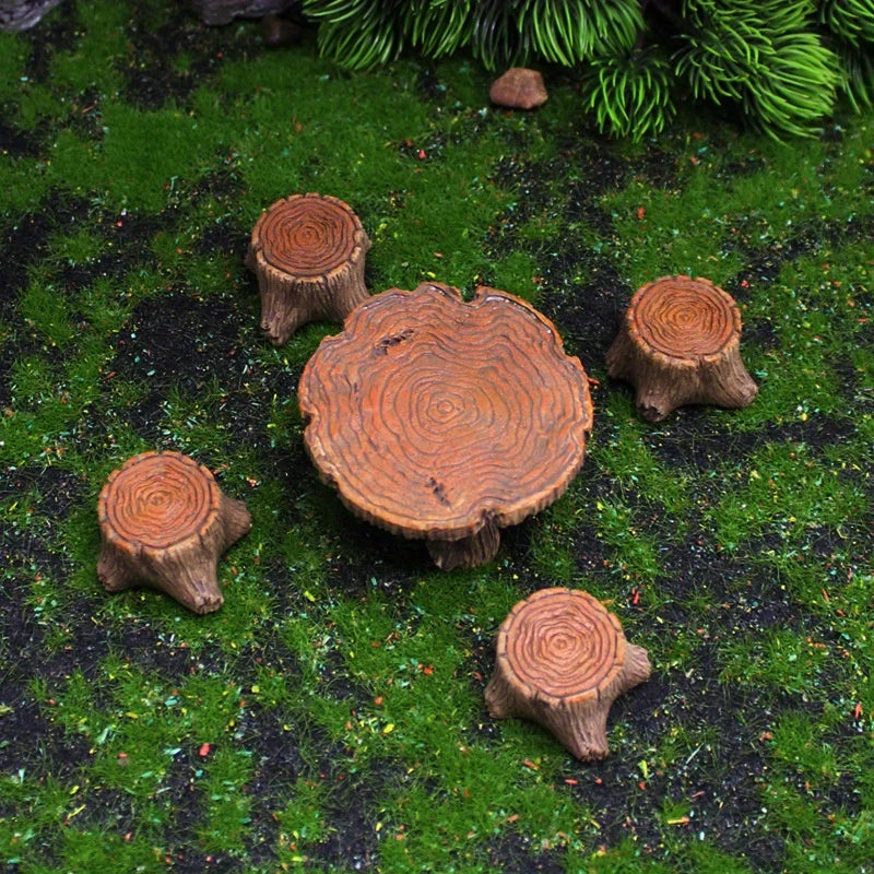5-Piece Mini Tree Stump Resin Ornaments – Garden & Home Decor