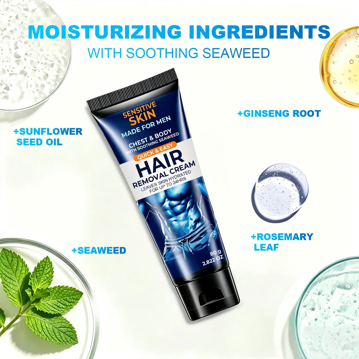 Men's Hair Removal Cream – Seaweed & Ginseng Formula, 80g