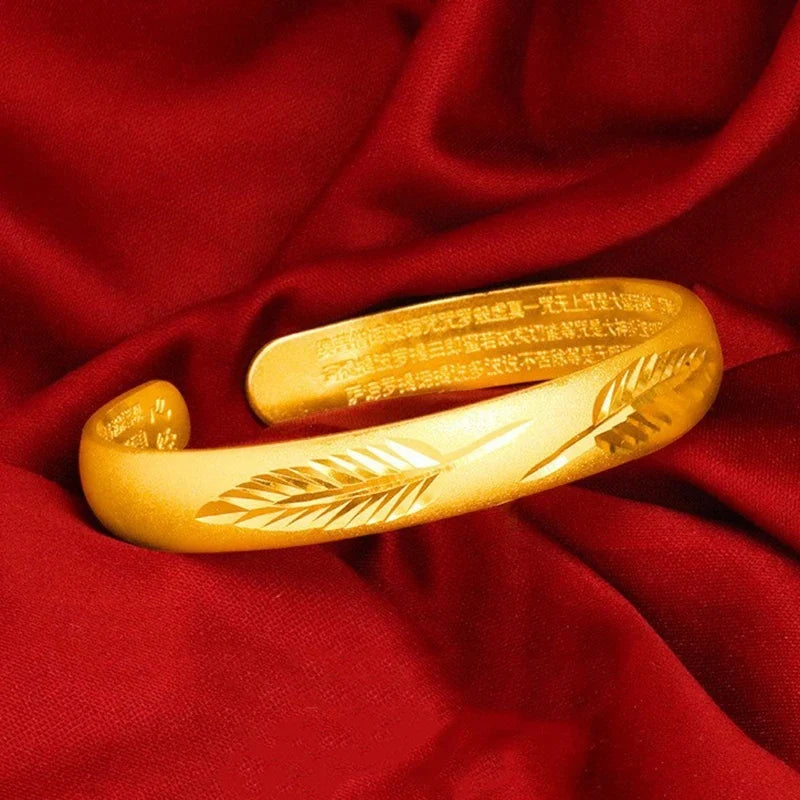 Ancient Heart Sutra Gold Dragon Leaf Bracelet for Women