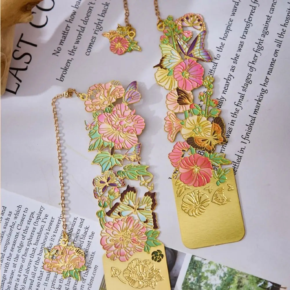 Retro Metal Hollow Flower Bookmark with Tassel | Chinese Style