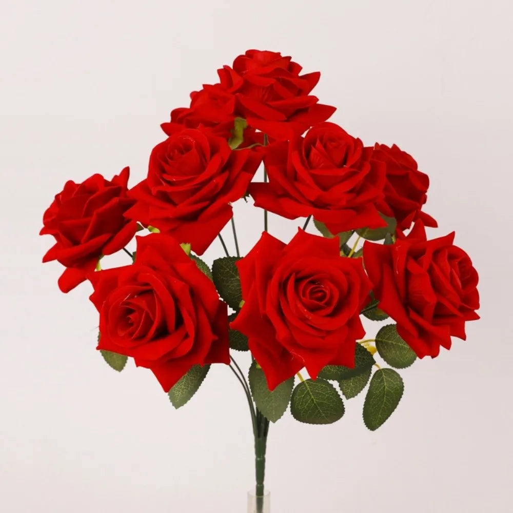 9-Head Artificial Rose Flower Branch | Real Touch Faux Roses