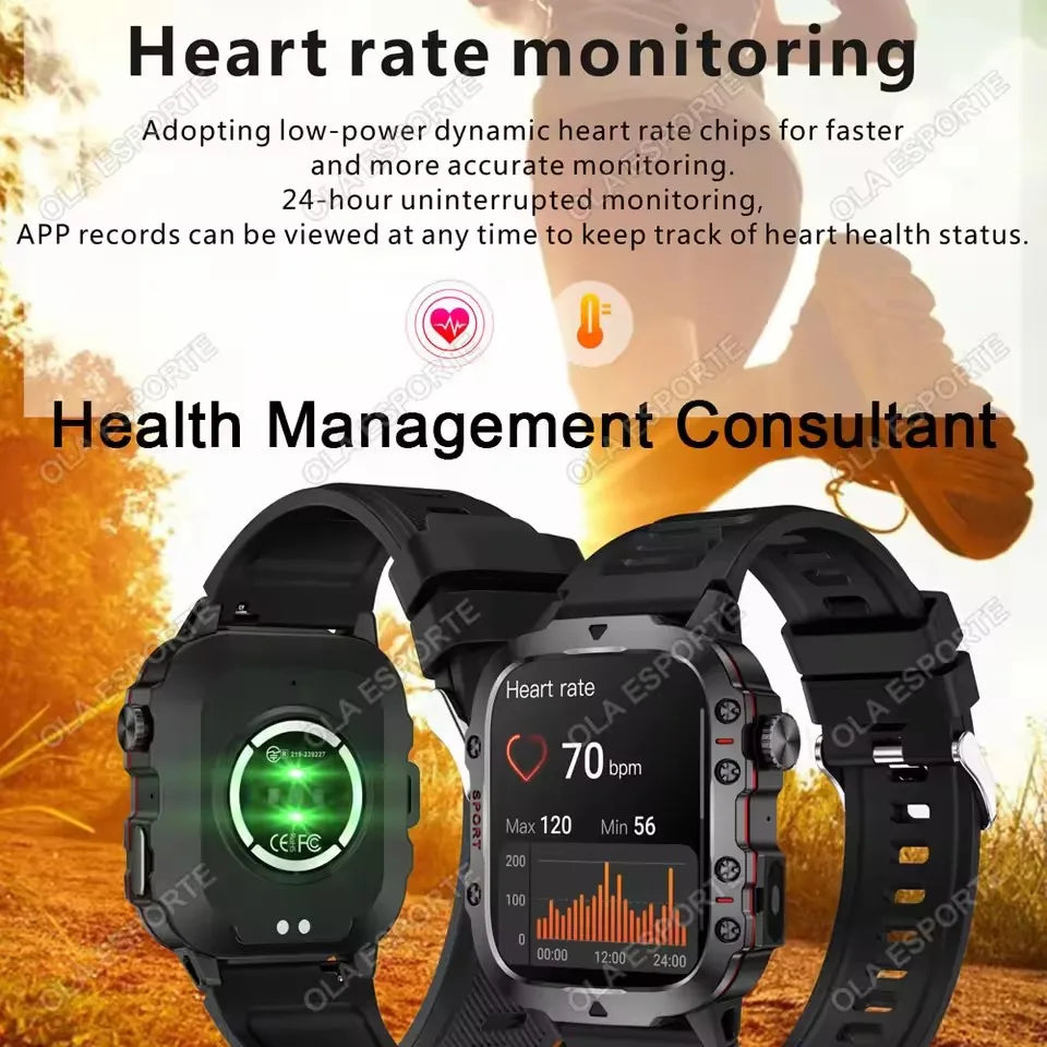 2025 Rugged Military Smart Watch Men's HD Touch Screen Voice