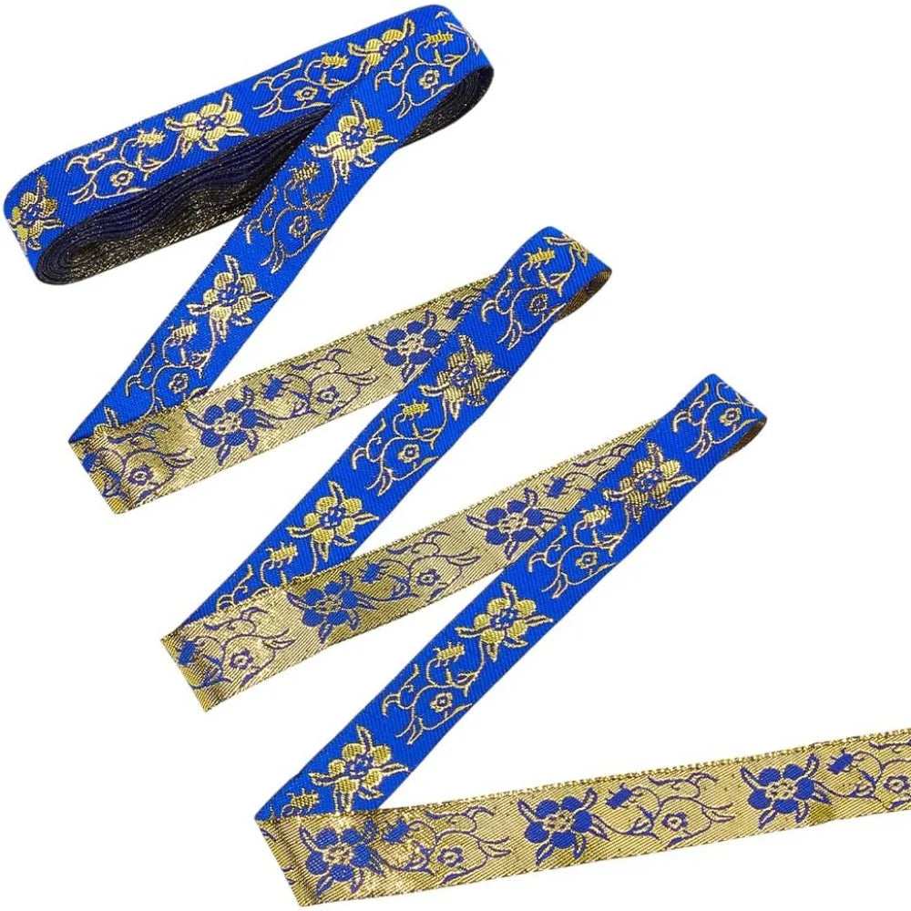 Blue Ethnic Jacquard Ribbon 20mm – Boho Floral Trim 7.7 Yds