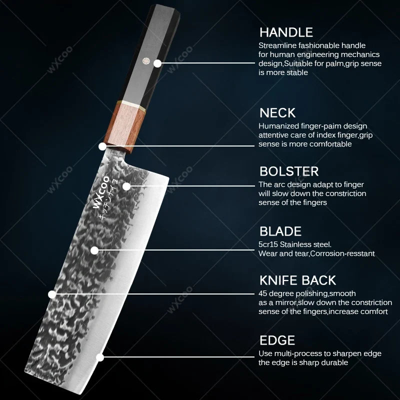 Forged Stainless Steel Cleaver – Full Tang Wooden Handle Chef Knife