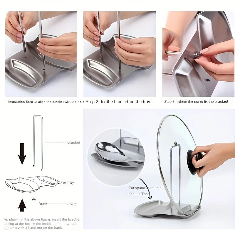 Stainless Steel Pot Lid Rack – No-Drill Countertop Organizer