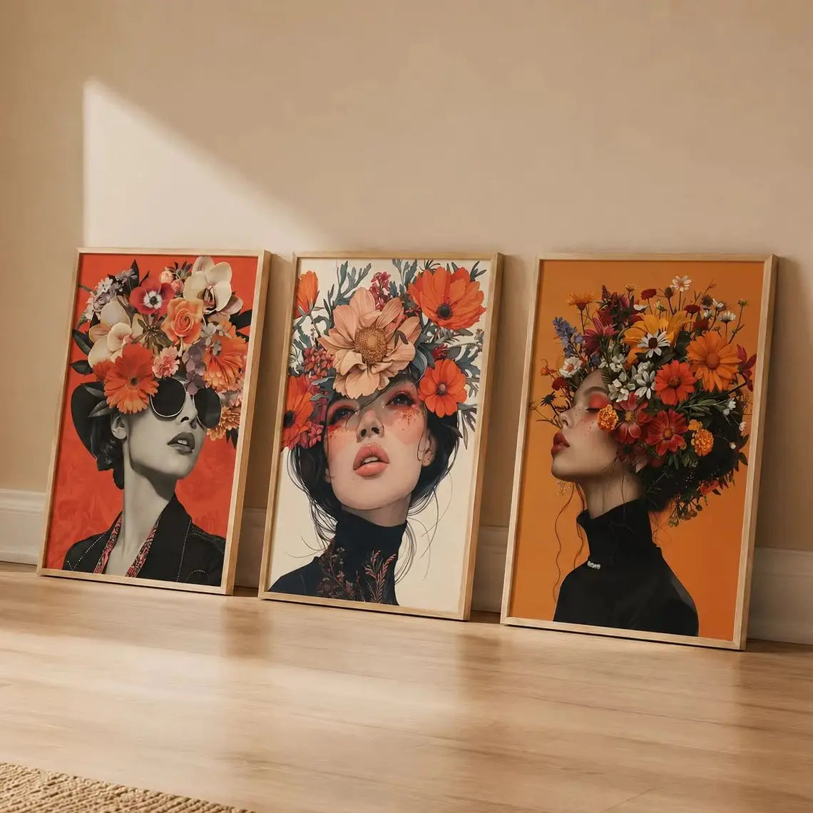 Nordic Canvas Wall Art – Woman & Flowers Vintage Poster Print