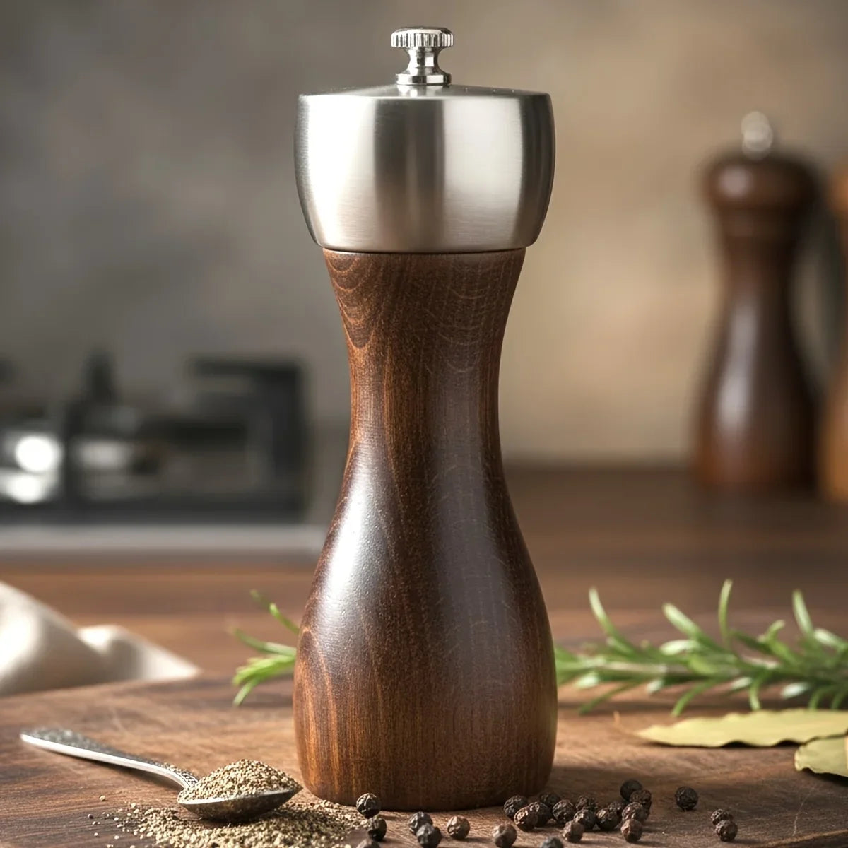 Premium Beech Pepper Mill Salt Grinder Precision Carbon Steel Rotor