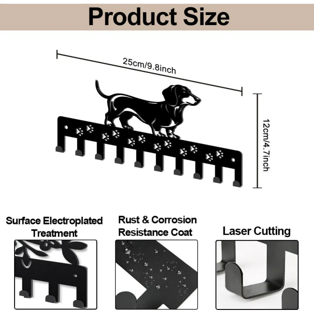 Dachshund Wall Coat Rack – Metal Dog Hook with 10 Hooks