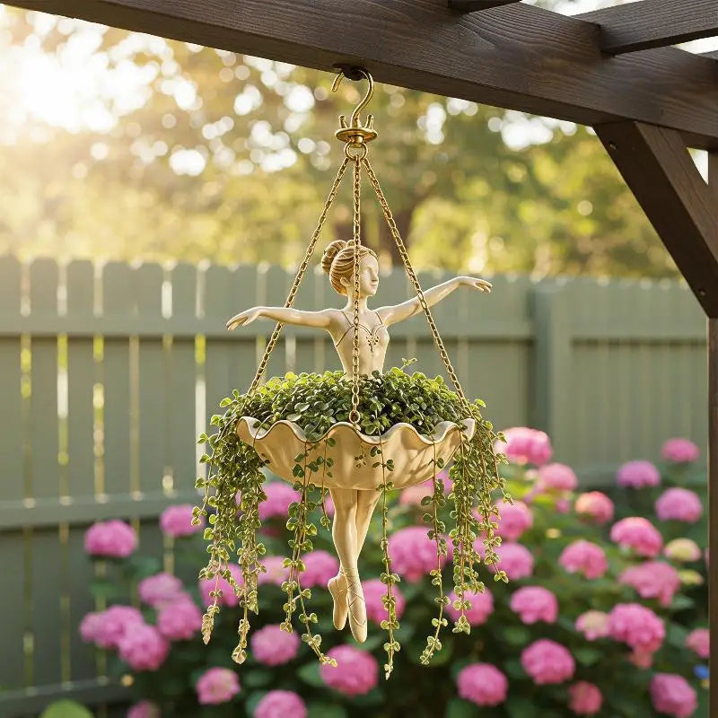Resin Ballerina Hanging Planter – UV Resistant Fairy Flower Pot